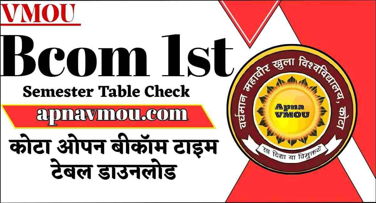 VMOU Bcom 1st Semester Time Table 2025-कोटा ओपन बीकॉम 1st इयर सेमेस्टर टाइम टेबल देखे यहा से